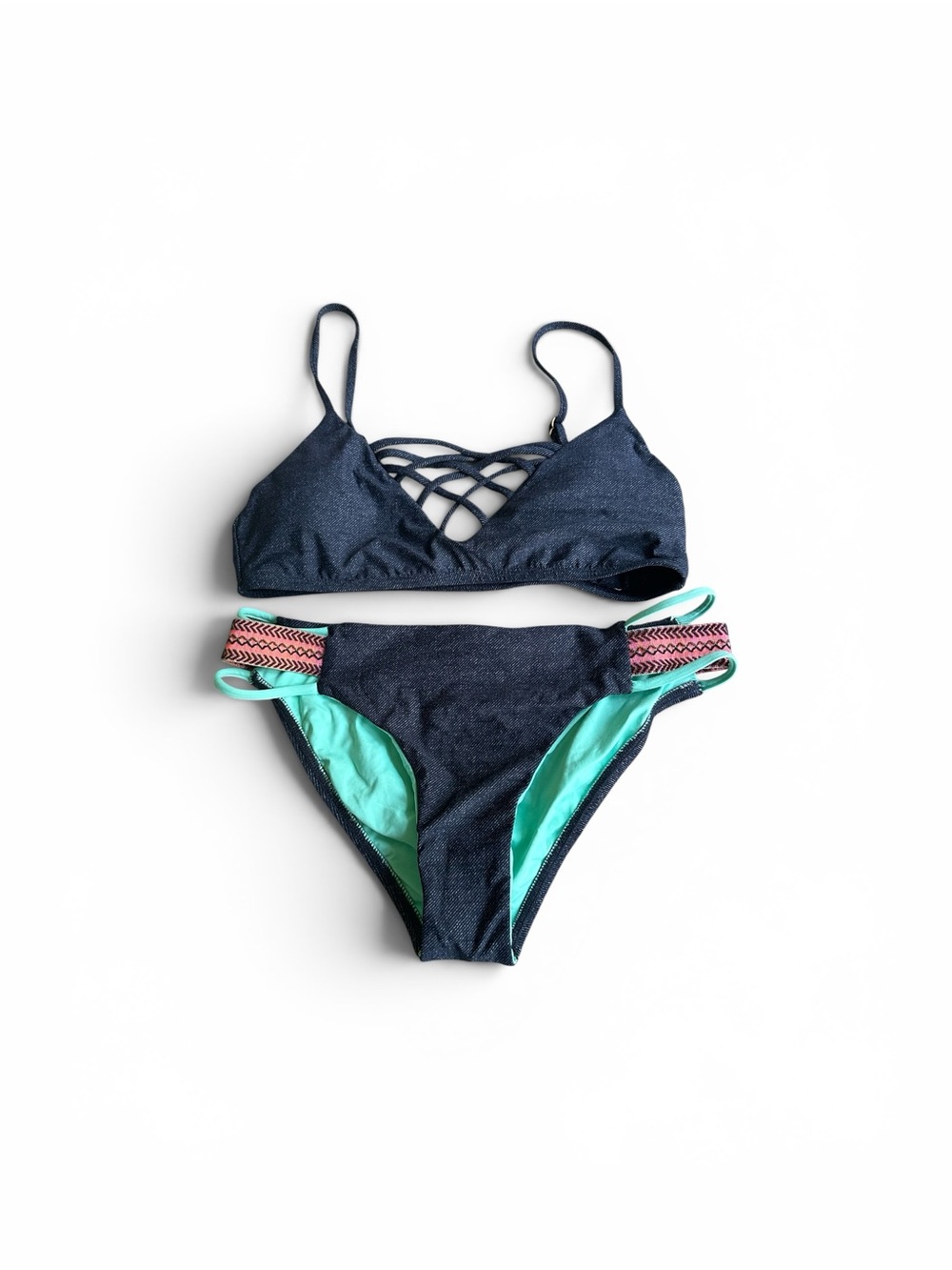 NWOT L*Space Jaime Night Tribe bikini set denim small